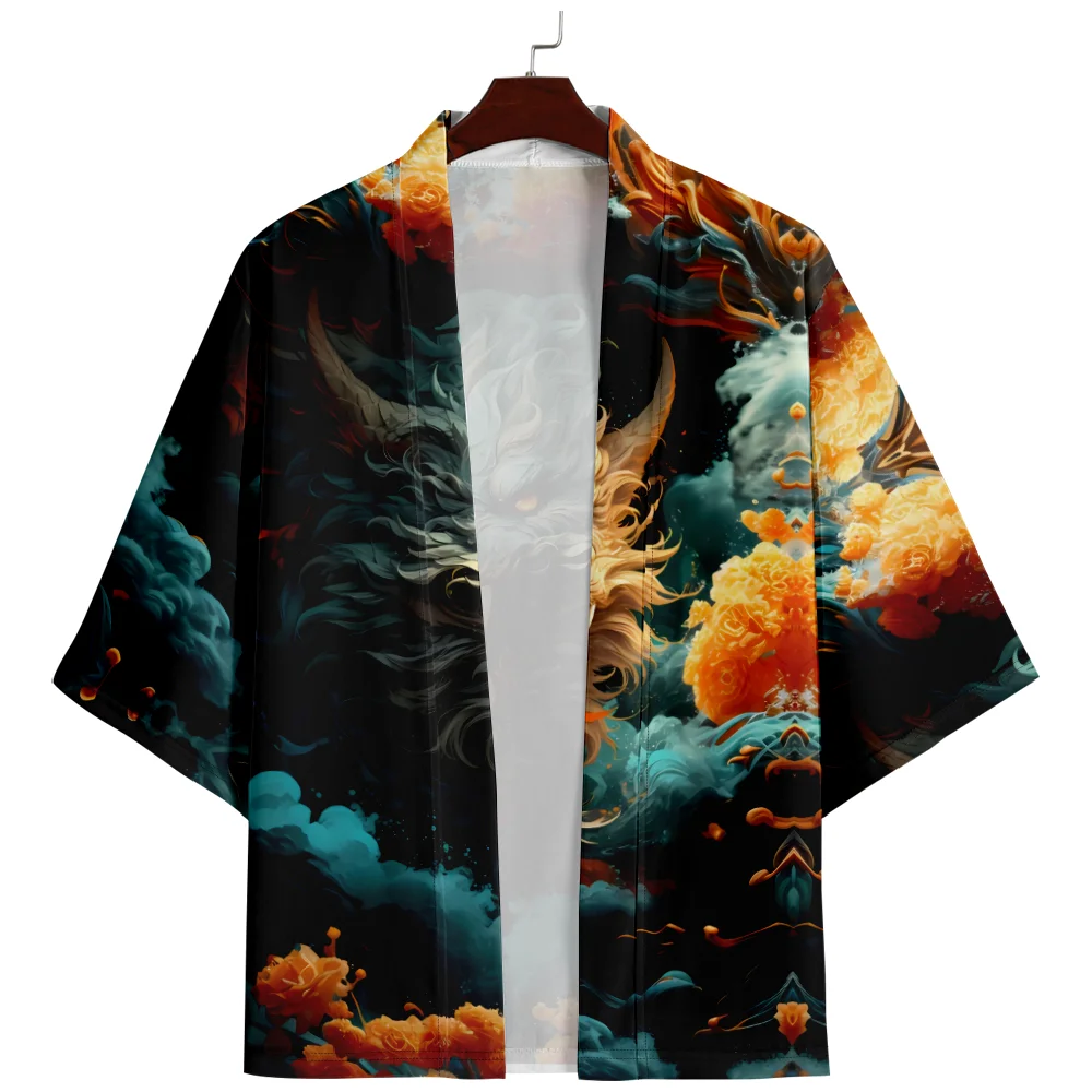 

Women Men Anime Print Cardigan Samurai Beach Shirt Asian Streetwear Haori Kimono Yukata Cosplay