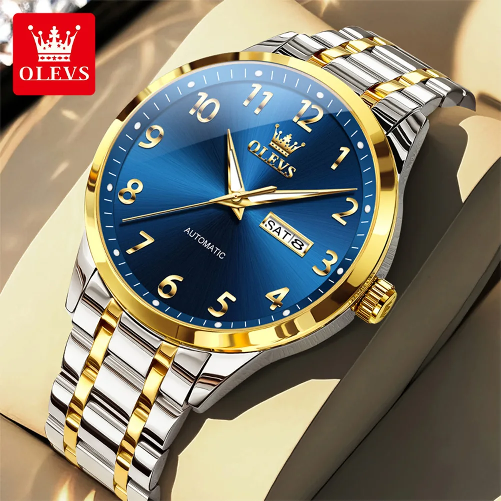 OLEVS Watch 7078 Men Automatic Mechanical Watch Luxury Brand Original Dual Calendar Window Waterproof Men Sports Watch