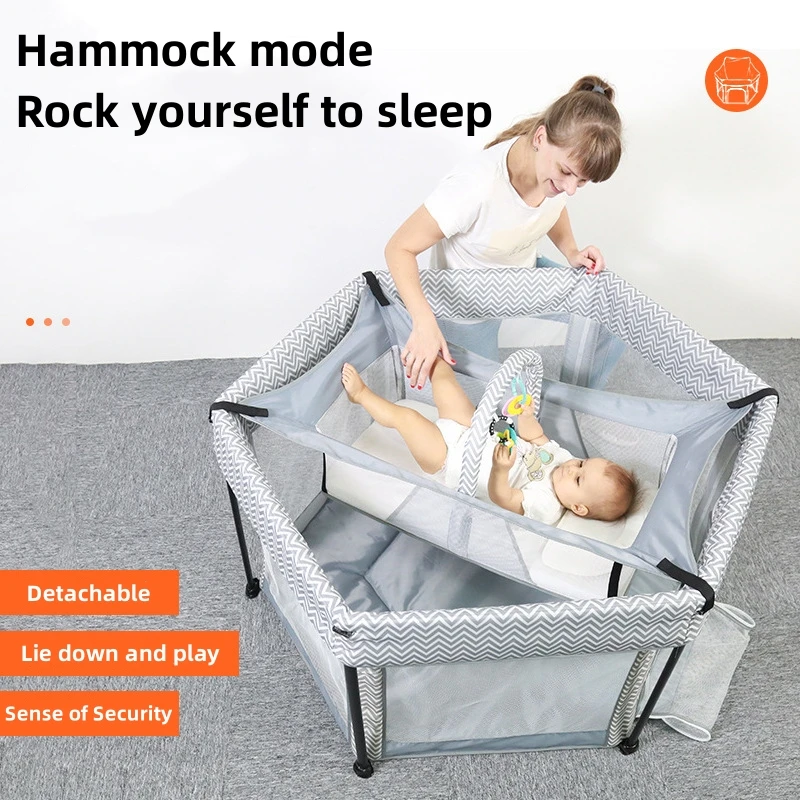 Portable lightweight folding storage mesh baby floor bed Indoor safety Child protection hexagonal fence play bed