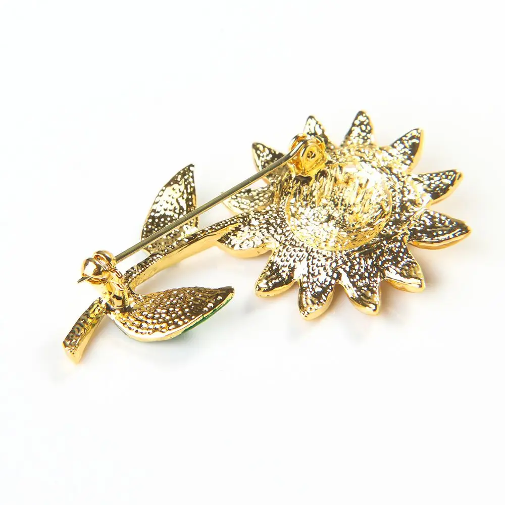 High Quality Elegant Green Leaf Fashion Gift Sunflower Plant Clothes Accessories Lapel Pin Jewelry Brooch Pin