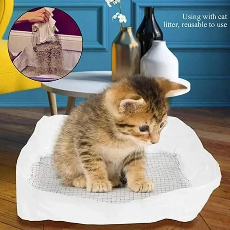 10Pcs Pet Cat Feces Filter Net Reusable Cats Litter Sifting Tray Kitten Poop Strainer Cat Litter Box Liners Litters Scoop Bag