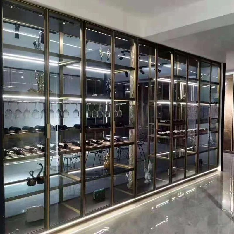 Simple Living Room Glass Modern Aluminum Alloy Wine Display Cabinet Custom Glass Partition Cabinet Bookcase Ligh