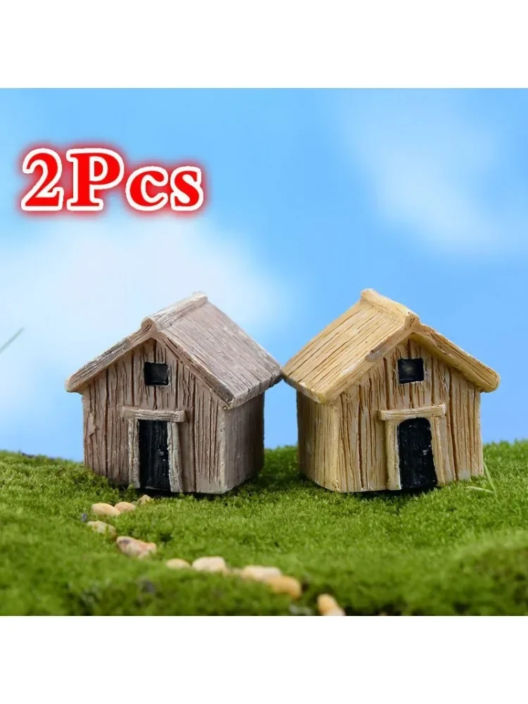 Mini maison en bois en résine pour la décoration de la maison, figurine Auckland, micro paysage, courses, ornements d'art, artisanat, incité, 2 pièces