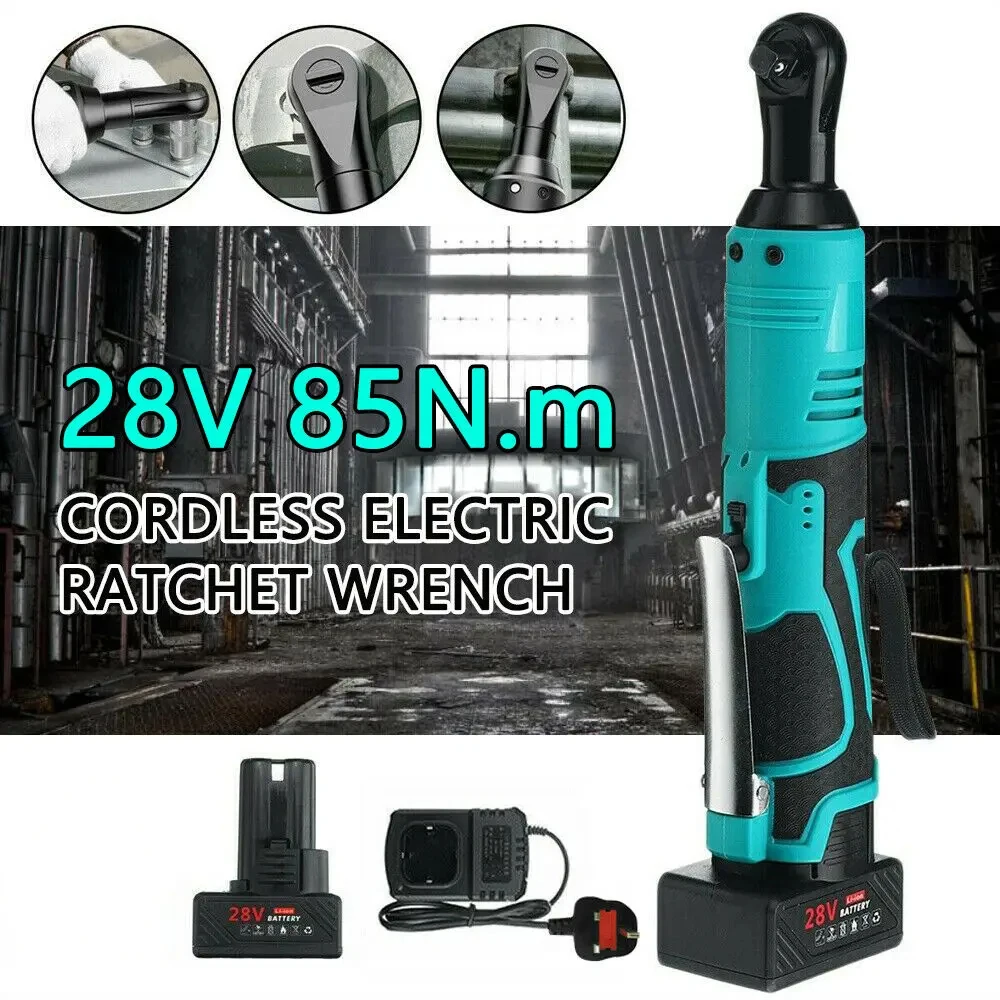 Chave Elétrica Recarregável sem Fio Chaves de Catraca de Ângulo Reto Impact Driver Power Tool com Bateria 28v 85n.m