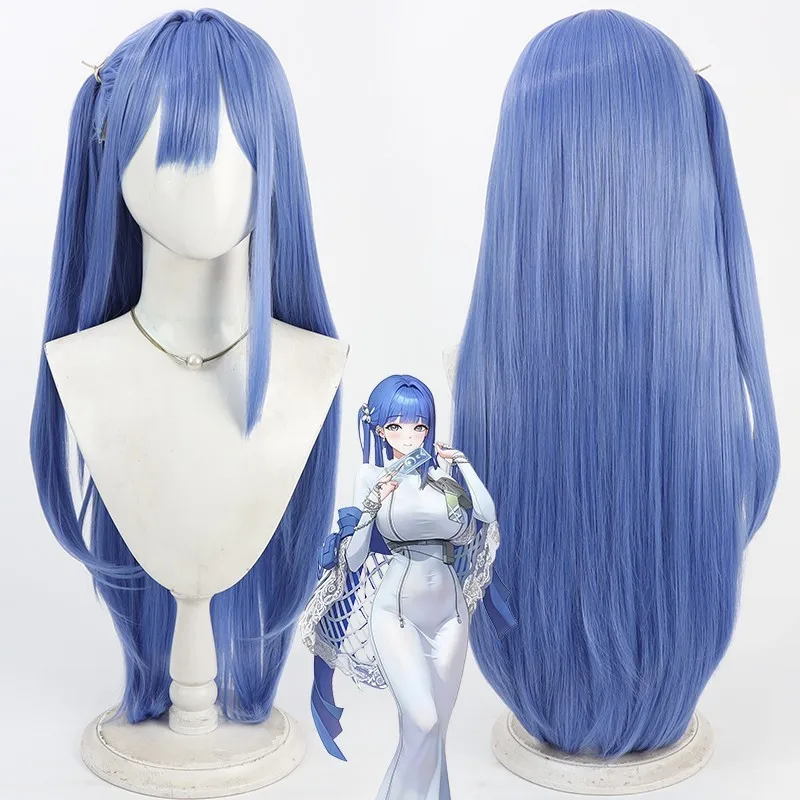 Arcana Parrucca Cosplay Gioco NIKKE La Dea della Vittoria Cosplay Capelli Sintetici 80 cm Lunghi Blu Coda di Cavallo Parrucche + parrucche Cap