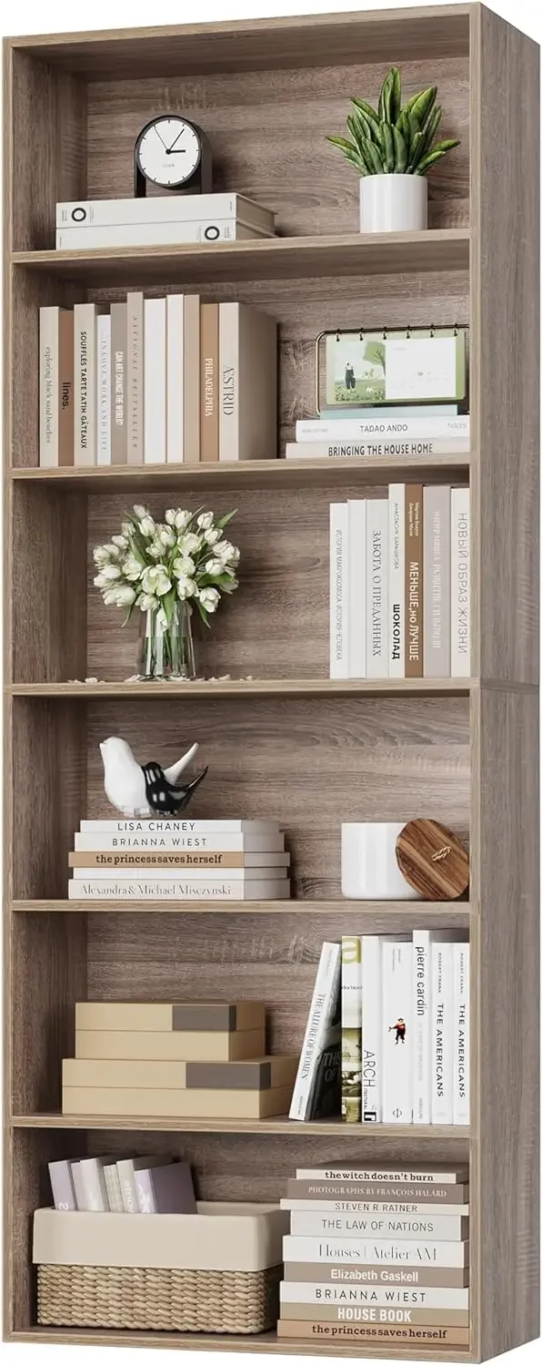 

FOTOSOK 6-Tier Open Bookcase and Bookshelf, Freestanding Display Storage Shelves Tall Bookshelf Bookcase for Bedroom, Living