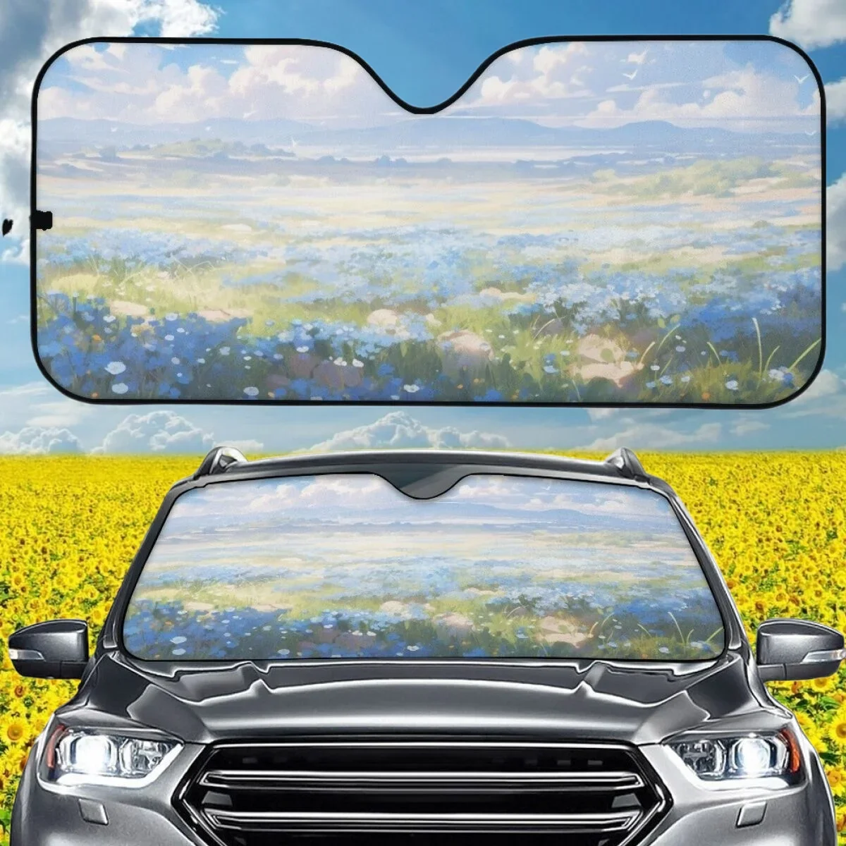 Car Sun Shade Gradient Blue Flower Sky High Quality Car Sunshade UV Printing Foldable Window Cover Auto Accessory Hot Sales 2023