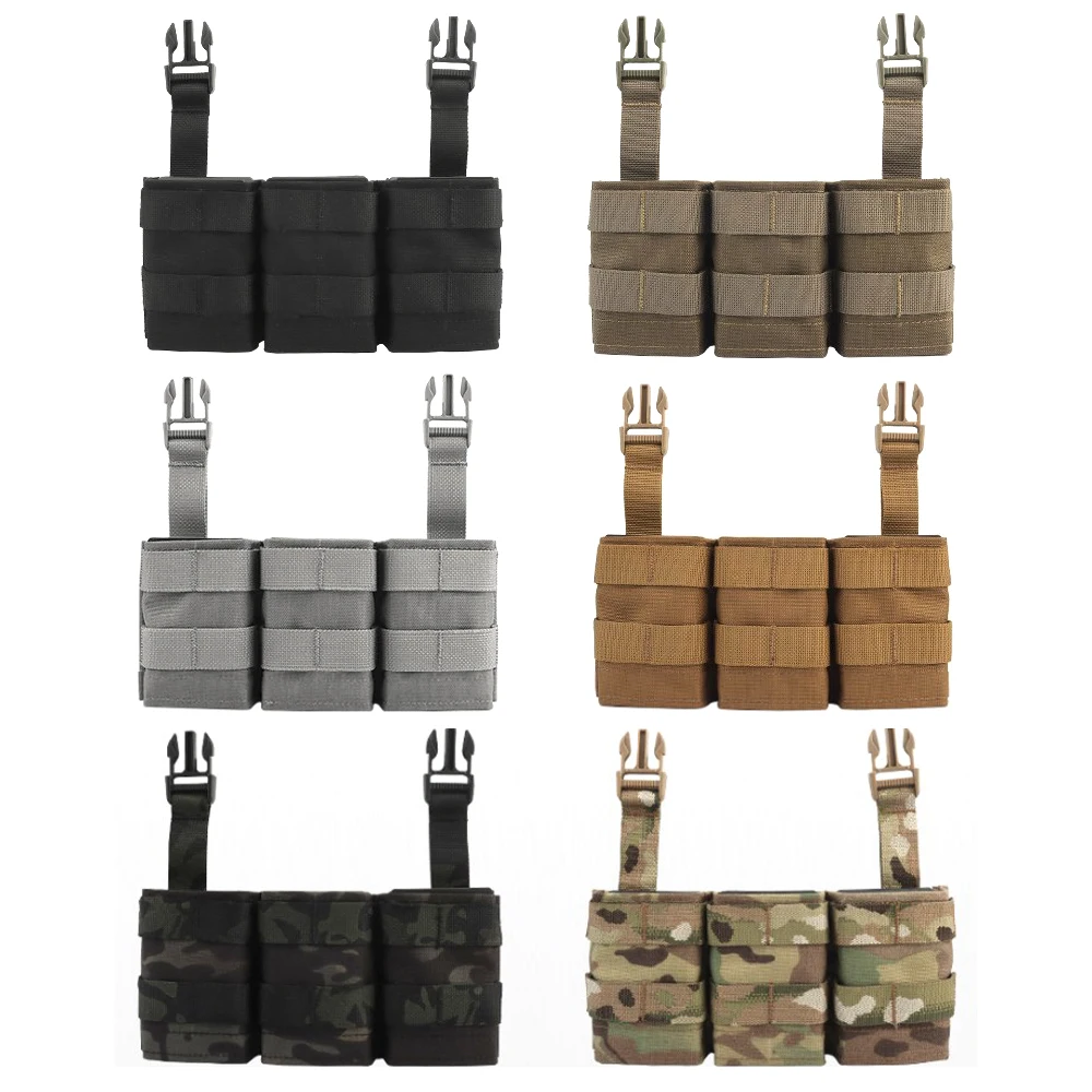 Hunting FAST 7.62 Triple Mag Pouch (Medium) Airsoft Riflr Open-Top Magazine Pouch Front Panel for Chest Rig with Hook in Back