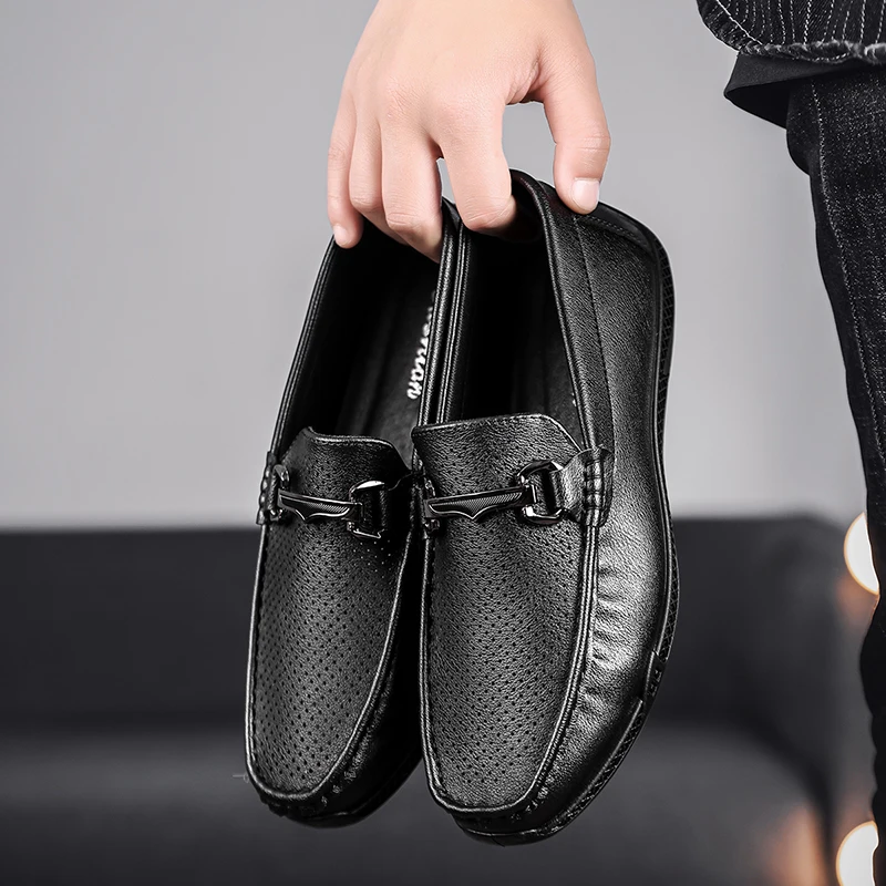 Summer Men's Loafers Breathable Hollow Out Casual Shoes Men Driving Shoes British Style Pu Leather Shoes Man Comfy Slip-on Shoes