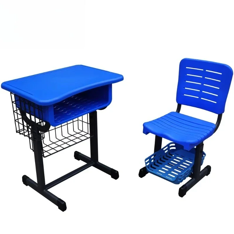 Adjustable height college student learning writing durable desk steel plastic single middle school table and chair set