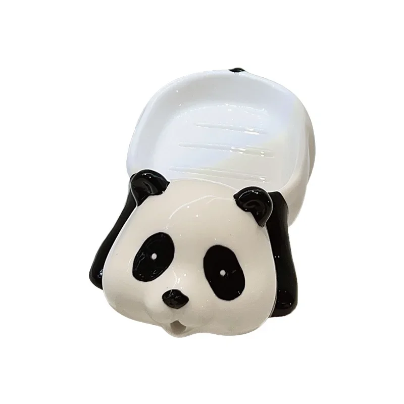 الإبداعية الكرتون لطيف الصابون تخزين الرف اكسسوارات الحمام السيراميك الباندا صندوق الصابون المنزل المرحاض الحمام استنزاف #5