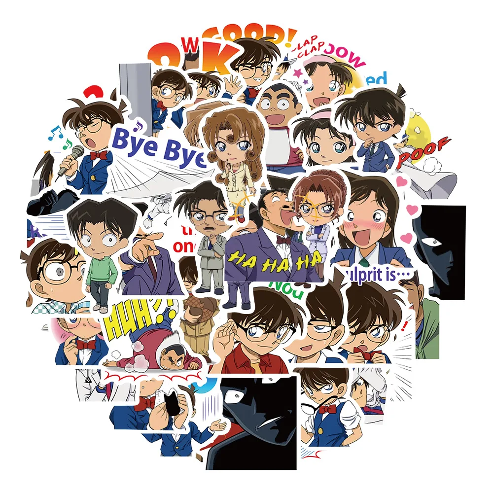 50pcs Classic Animation Detective Conan Stickers Mobile Phone Cup Notebook Waterproof Decorative Stickers Supplies For Kids Toy