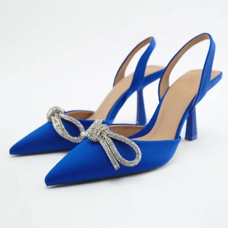 2024 Black High Heels Women Fashion Bow knot Pointed Sandals Heels Women Pumps Elegant Pumps Rose Blue Party Heeled Shoes