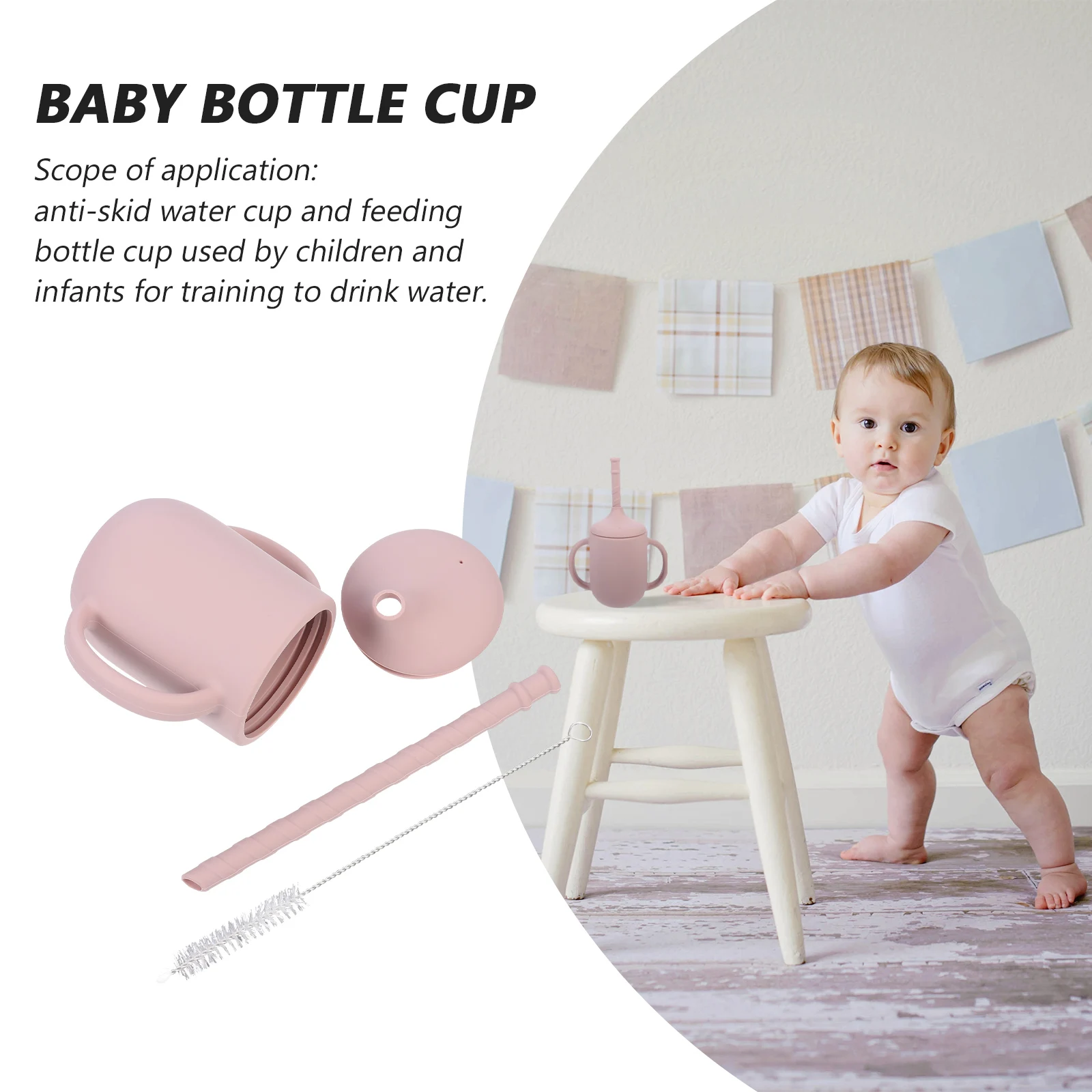 

Baby Silicone Leak-Proof Training Cup Straw Handles Soft Comfortable Baby Drinking Toddler Water Bottle Kid Water Bottle