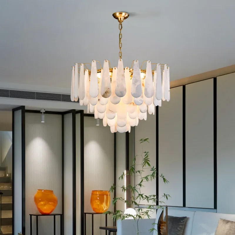 French Marble Pendant Light Modern Copper E14 LED Water Droplet Chandelier for Living Room Dining