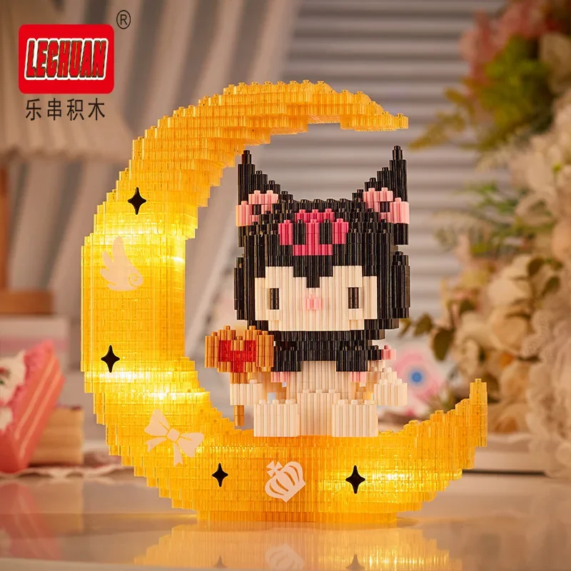 Linkgo Sanrio Building Blocks Illuminazione lunare Kuromi Cinnamoroll Pochacco Melody Assembly Modello 3D Mini Figura di mattoni Giocattolo per il regalo