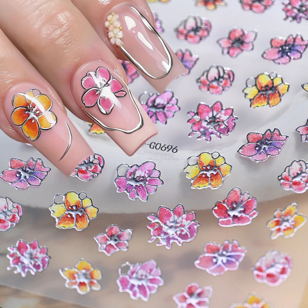 

1Pcs Metallic Silver Peony Flower Nail Art Sticker 5D Luxury Gold Silver Line Floral Spring Summer Nail Decals Elegant Manicure#