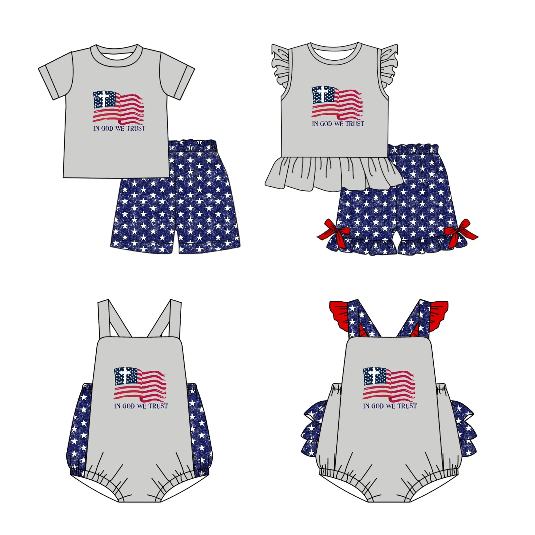 Toddler new clothing summer matching set flag five-pointed star printing 7.4 Independence Day clothes baby festival clothes