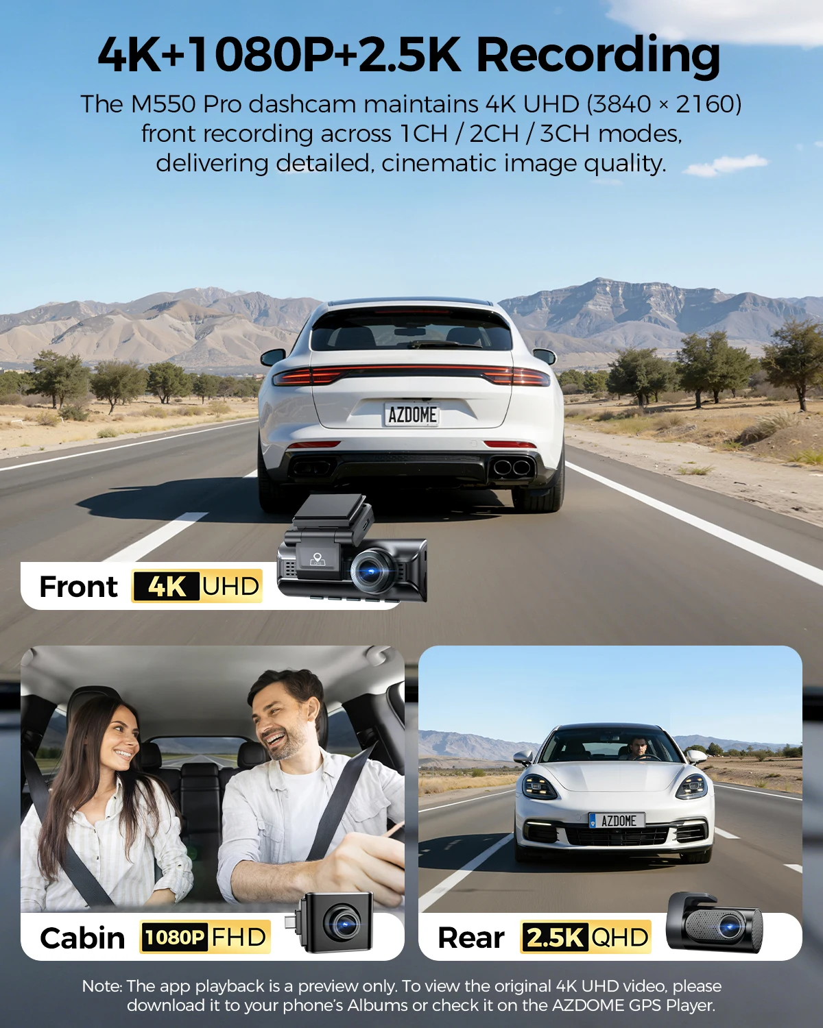 업그레이드 AZDOME M550 프로 대시캠 4K 전방 대시캠 자동차 5.8GHz 와이파이... - 1