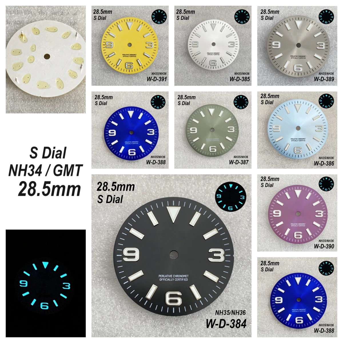 

28.5mm S Logo Ex plorer Sunburst Dial Fit NH35/NH36 Movement Ice Blue Luminous High-Quality Watch Modification Accessories