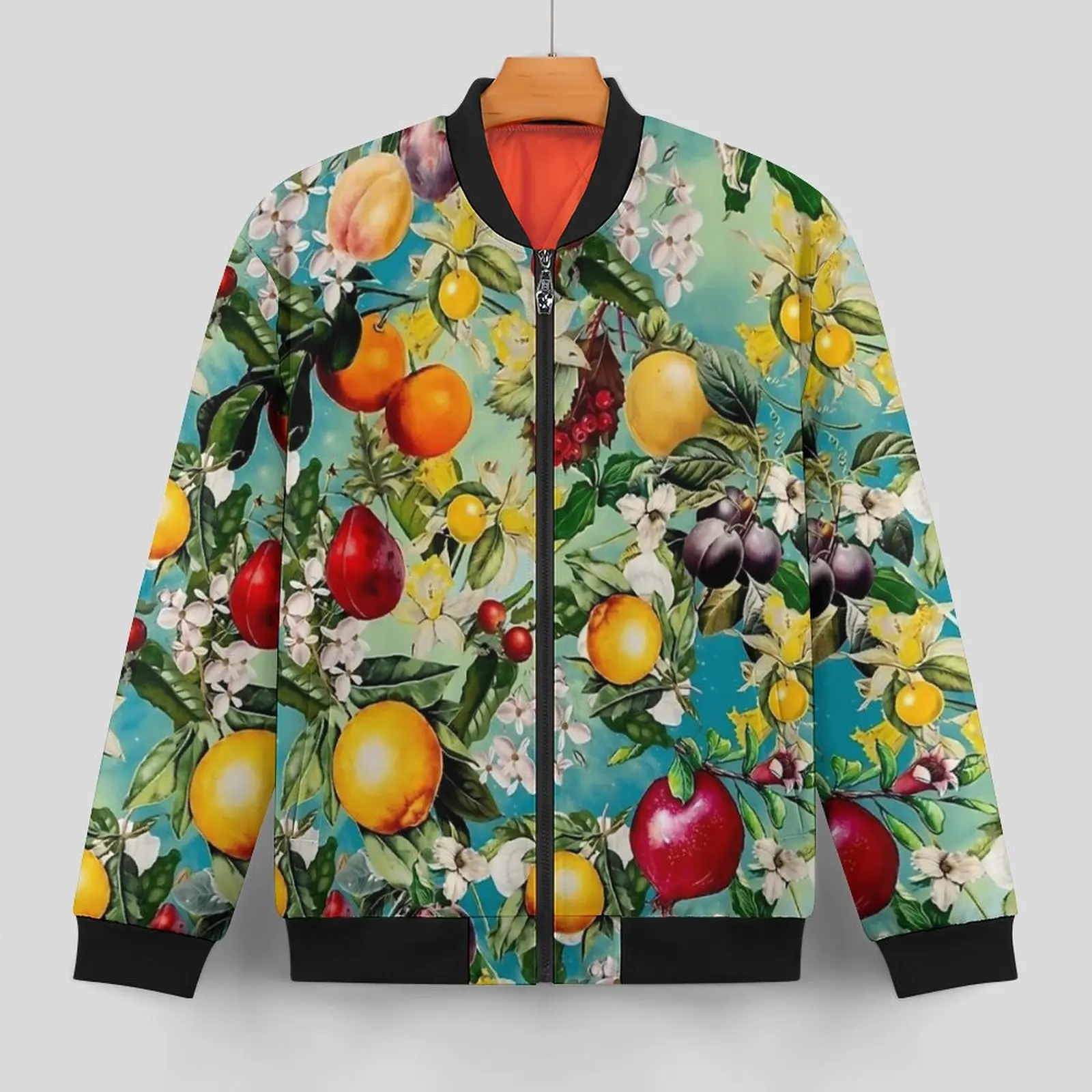 Trendy Blooming Citrus Fruit Print Jackets Man Winter Coats Street Style Zip Casual Windbreak Graphic Outerwear Jacket Plus Size