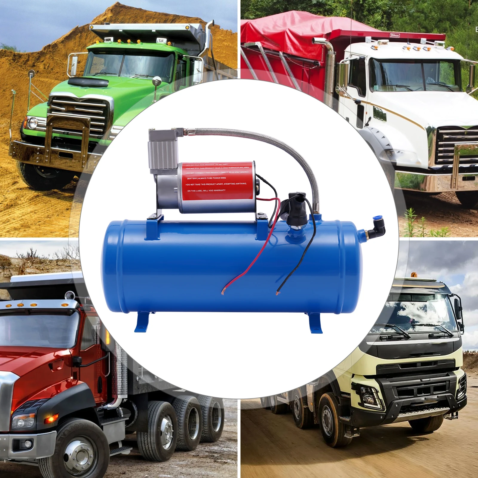 12V Air Compressor 100 PSI Portable Tire Inflator, 6L Tank, 3.8m Hose, Auto Shut-Off, Dual-Pressure Switch for Car, Bike, Boat