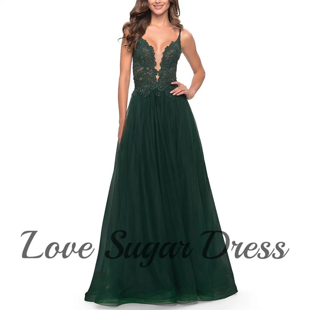 Emerald Green Lace Evening Dresses For Women Sexy Deep V Neck Prom Dress A Line High Slit Formal Party Gowns платье вечернее