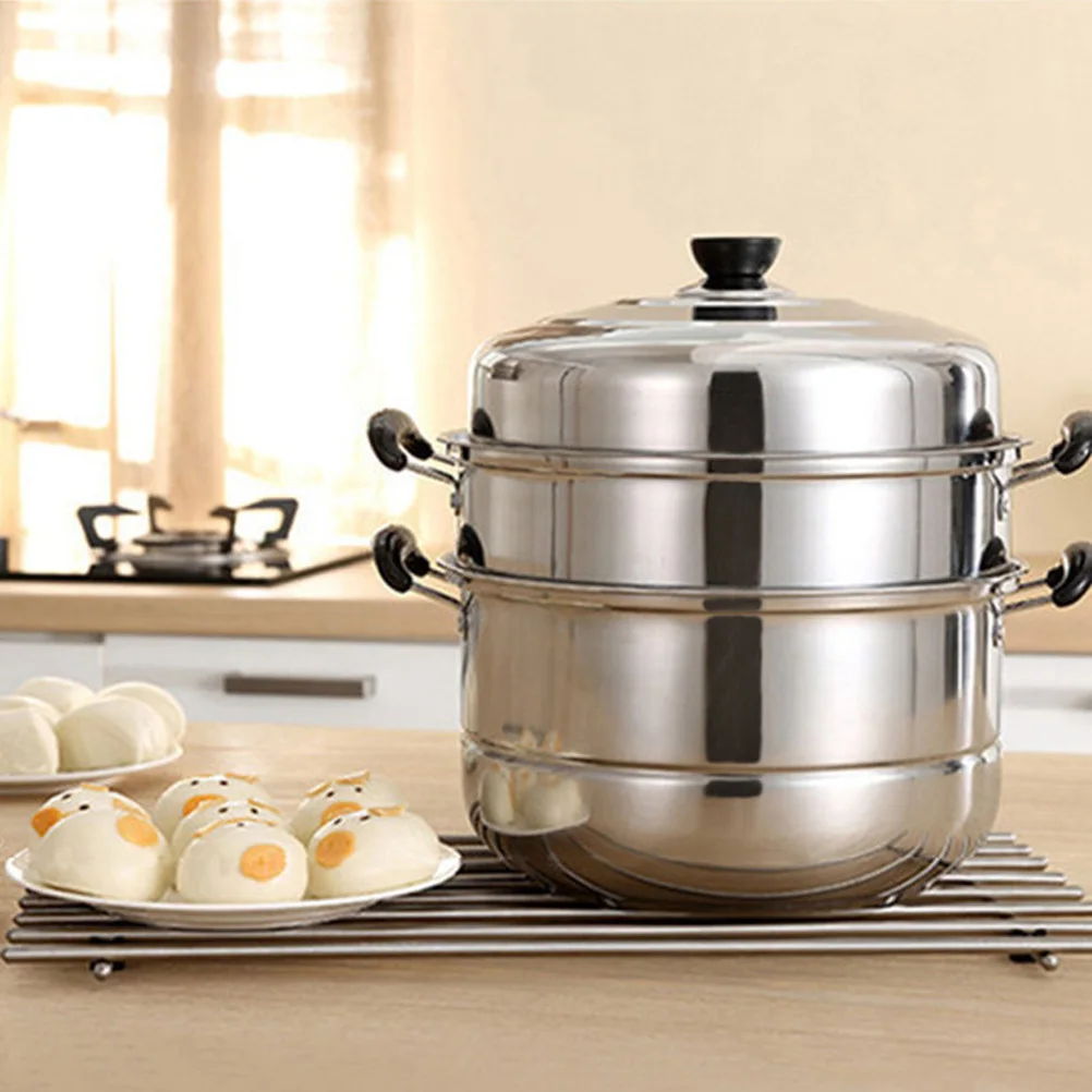 

Three-Layer Stainless Steel Steamer 28Cm Thick Multifunction Soup Cook Pot Steaming Seafood Rice Vegetables Universal Induction
