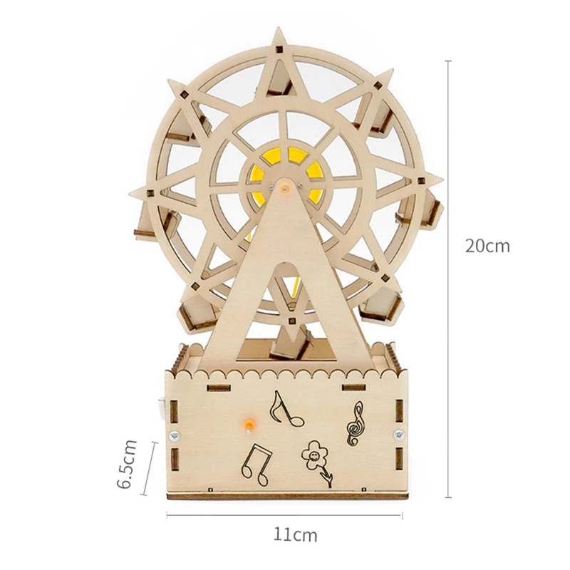 DIY вращающаяся 3D деревянная головоломка музыкальное колесо обозрения изготовление моделей электронный научный эксперимент производственный комплект для детей