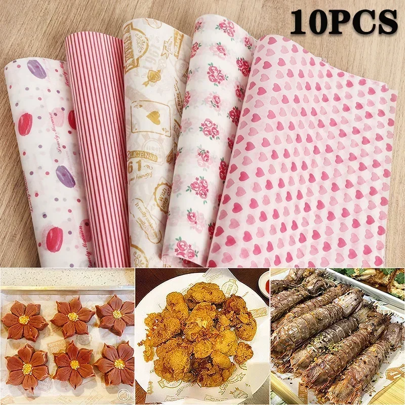 10PCS Wax Paper Food Grade Grease Paper Food Wrappers Wrapping Paper For Bread Candy Cake Burger Fries Oilpaper Baking Tools