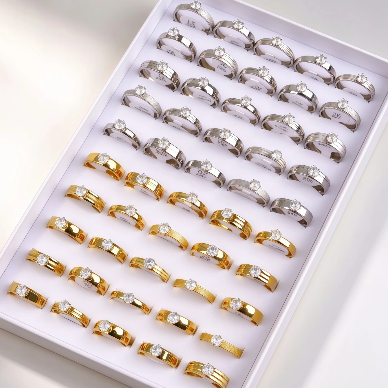 8/15/30/40/50/60Pcs/Lot Fashion Trendy White Zirconia Stainless Steel Ring Set Men Women Engagement Jewelry Party Gift Additions