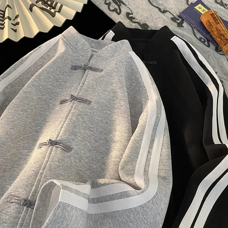 Nueva sudadera cárdigan con botones de estilo chino para hombres y mujeres, chaqueta pesada de estilo chino de marca de moda, top holgado de primavera 2025