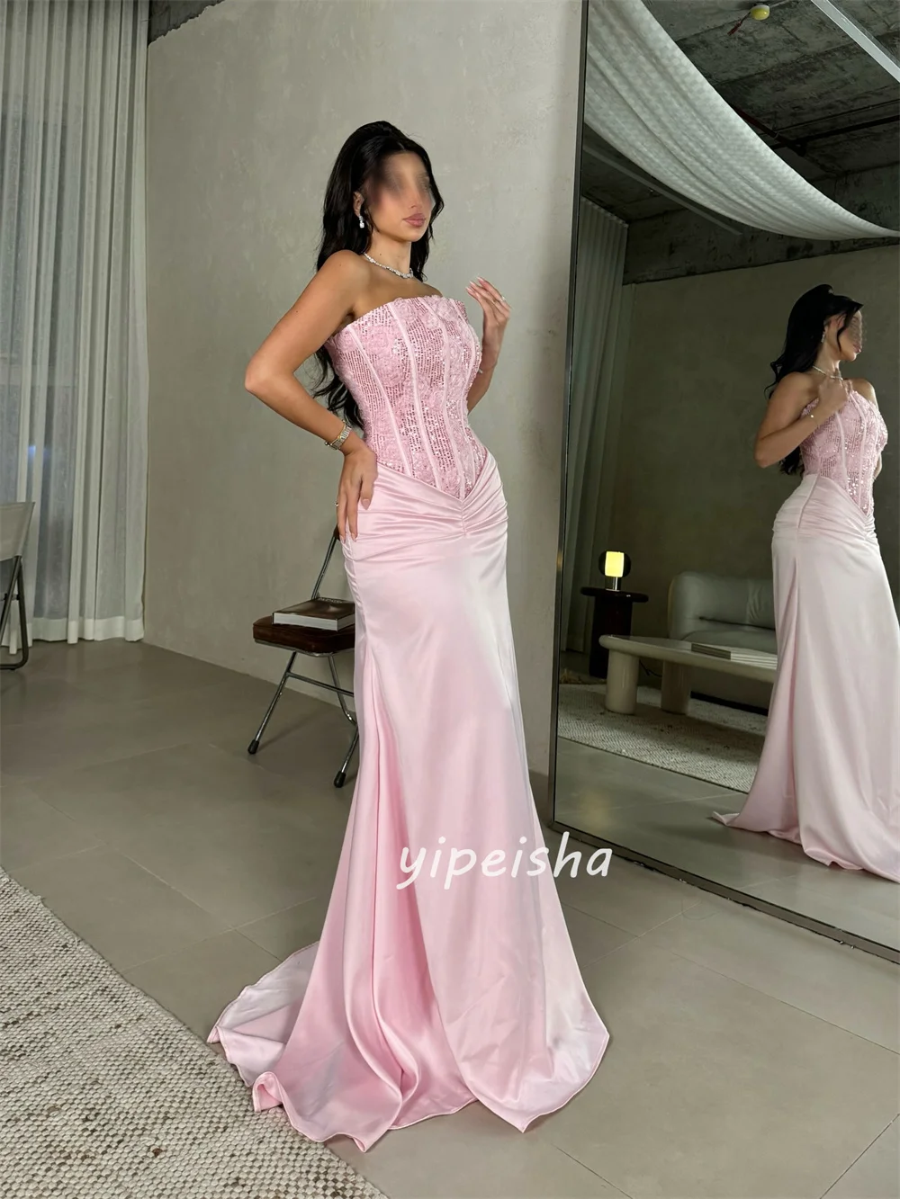 Abiti lunghi senza spalline dritti con fiori fatti a mano con paillettes formali eleganti personalizzati Abiti per occasioni su misura intricati