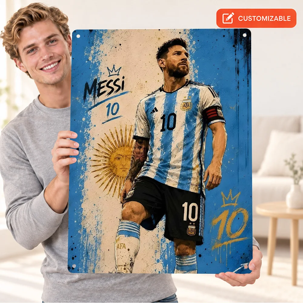 Lionel Messi Footballer Textured Metal Poster Personalized Aluminum Sign Number Ten Jersey Back Graphic Wall Art For Home Gym