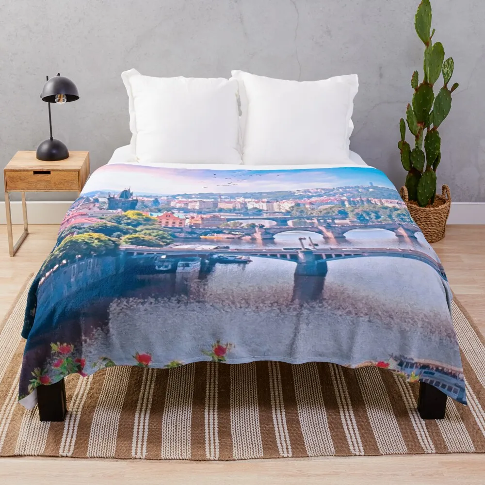 

Prague Cityscape Czech Republic Throw Blanket Tourist Summer Soft Blankets