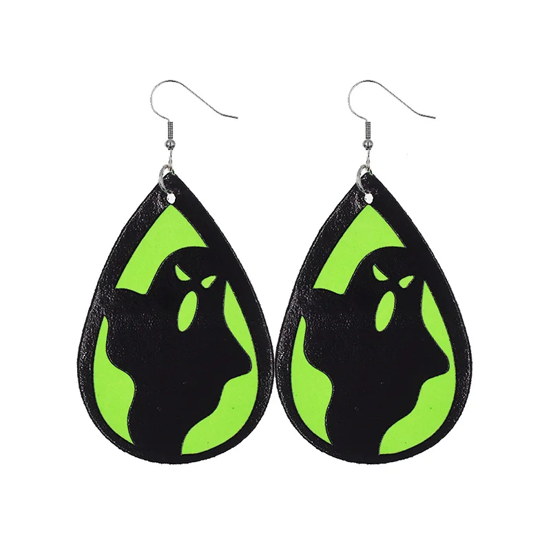 Halloween Terror Fluorescent Bat Ghost Earrings Creative Glow Skeleton Black Cat Pumpkin Spider Punk Leather Drop Earrings