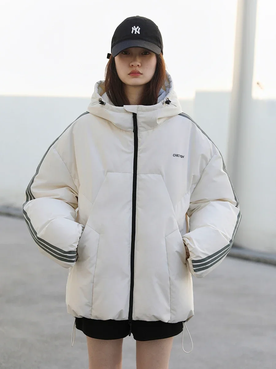 CHIC VEN Women Down Coats Hooded New Loose Sports Contrasting Color Down Jacket Female Overcoat Streetwear Autumn Winter 2024