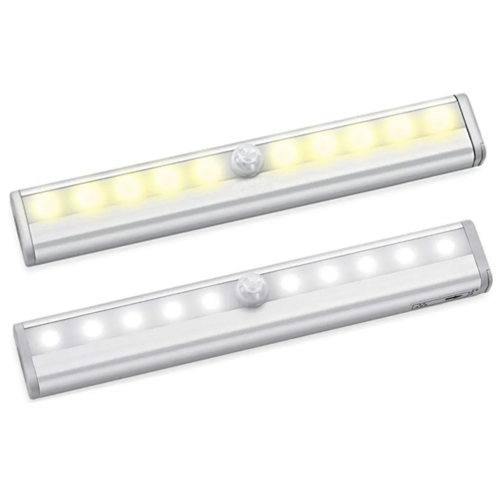 3Pcs Human Motion Sensor LED Light Wireless 10-LED Night Lamp Magnetic Cabinet Closet Lighting Adhesive Strip Eye Protection