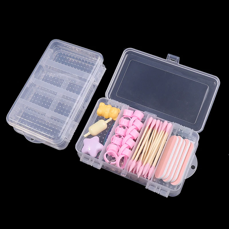 Double-Layer 10 กริด Nail Art Organizer กล่องเครื่องมือสี่เหลี่ยมผืนผ้าพลาสติกกล่องลูกปัดคลิปคอนเทนเนอร์เล็บ Salon