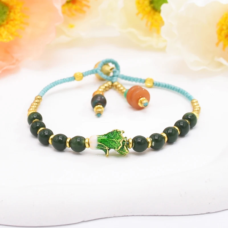 Small Round Bead Weaving Bracelet Chinese Cabbage Mascot Small Bell Lovers Friend New Year's Decorations Gift Exquisite Jewelry