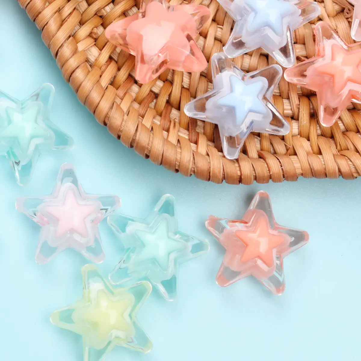 10Pcs 17mm Candy Color Star Sandwich Beads DIY Crafts Necklace Bracelet Pendant For Jewelry Making Fashion Handmade Material