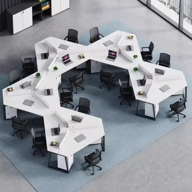 Special-shaped 3/6-person desk Creative staff Desk and chair combination screen Office workspace Staff desk Card space