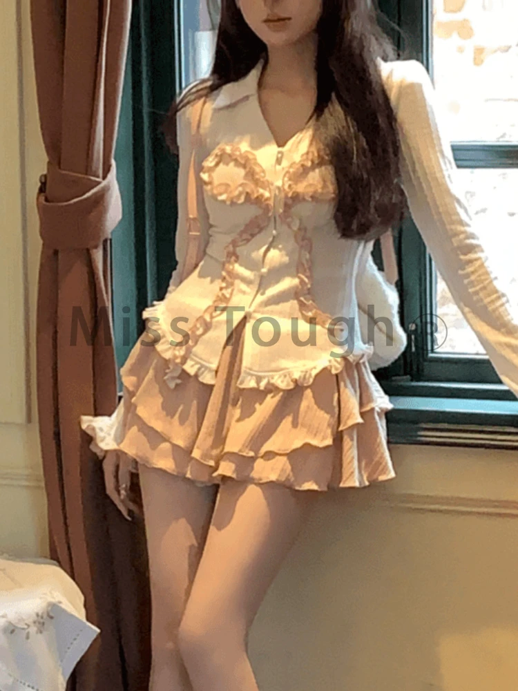 Winter Japanese New Sweet Slim Two Piece Set Women Bow Sexy High Waist Party Skirt Suit Aesthetic Fashion Harajuku Outfits 2024