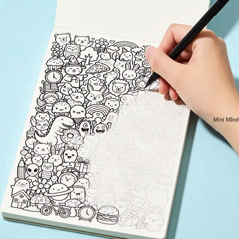 A Decompression Black and White Line Drawing Graffiti, Themes As Small Animals/flowers/mandalas/flowers and Birds, 24 Pages