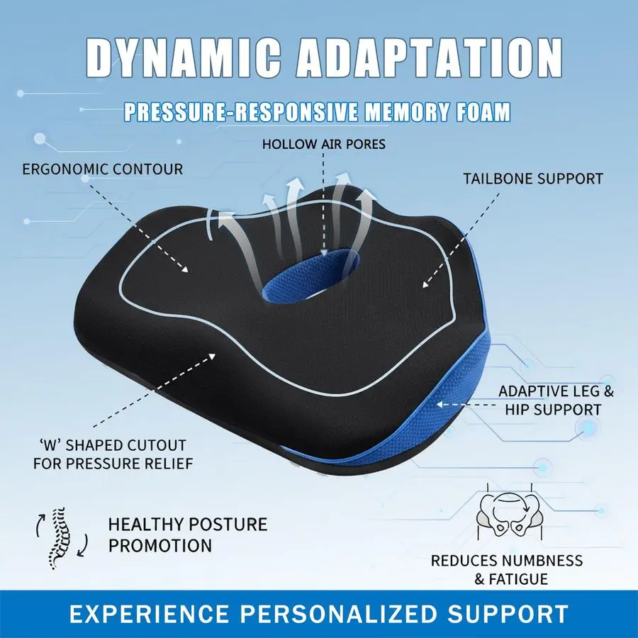 وسادة مقعد لتقويم العظام، وسادة كرسي مريحة من إسفنج الذاكرة لوسادة كرسي المكتب، مقعد السيارة، الطائرة، عرق النسا أمبير باك