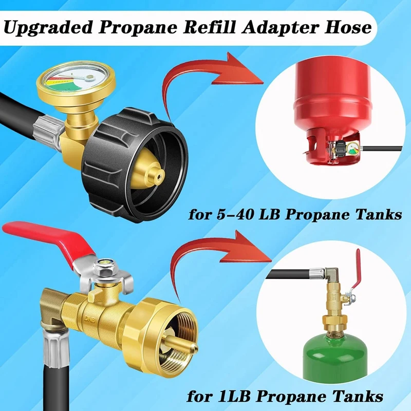 Válvula de corte 1LB Kit de mangueira de enchimento de propano 36In Mangueira de recarga de extensão de propano + medidor