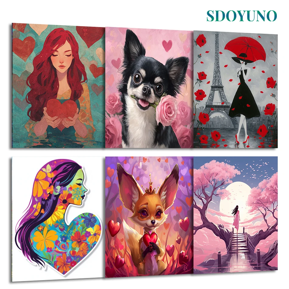 

SDOYUNO Painting By Numbers On Canvas Girl Cute Animal Canvases For Paint Canvas Picture Acrylic Paints Oil Valentines Day Gift
