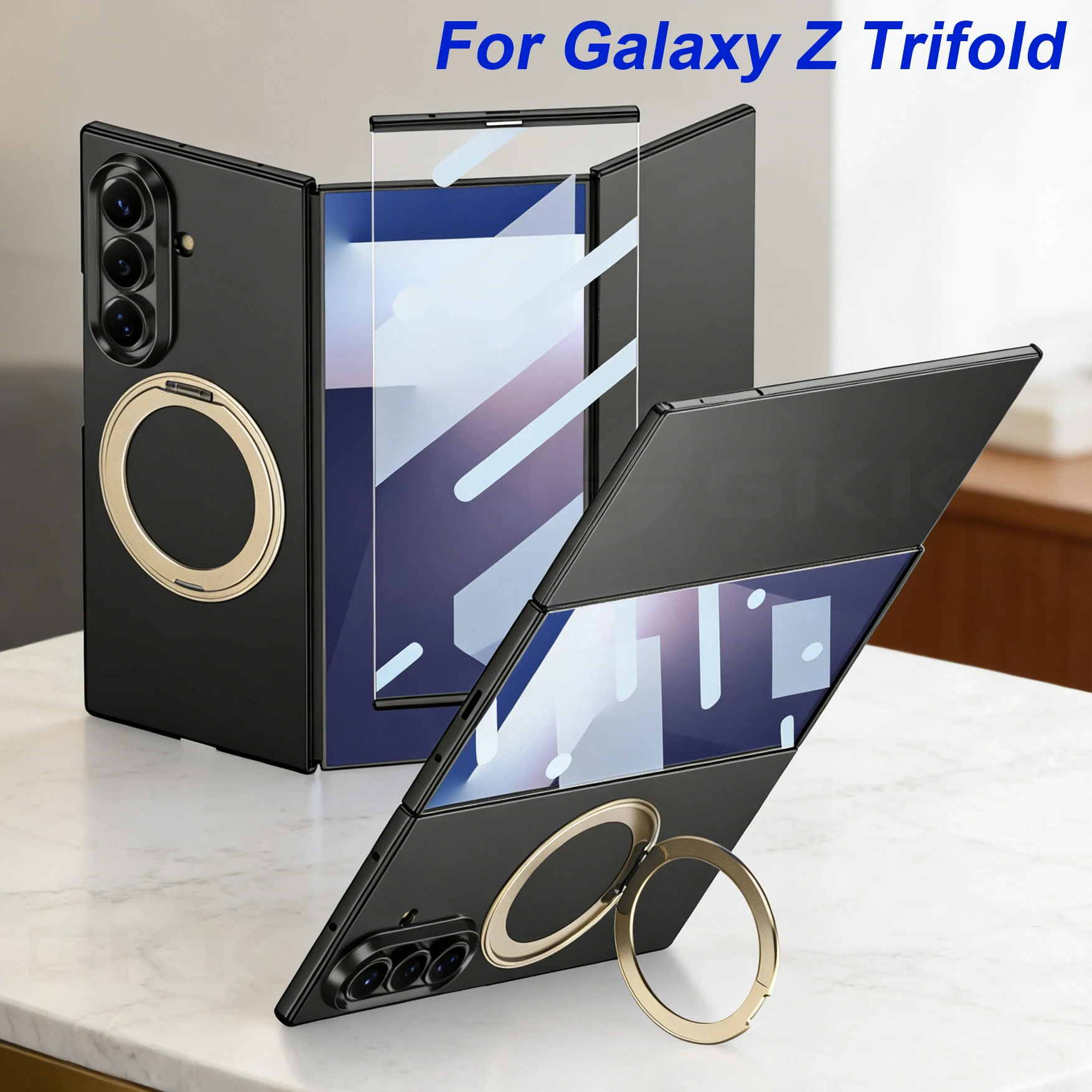 Magnetic Wireless Charge Ring Holder Case For Samsung Galaxy Z Trifold Screen Glass Protective Cover For Galaxy Z Trifold Case