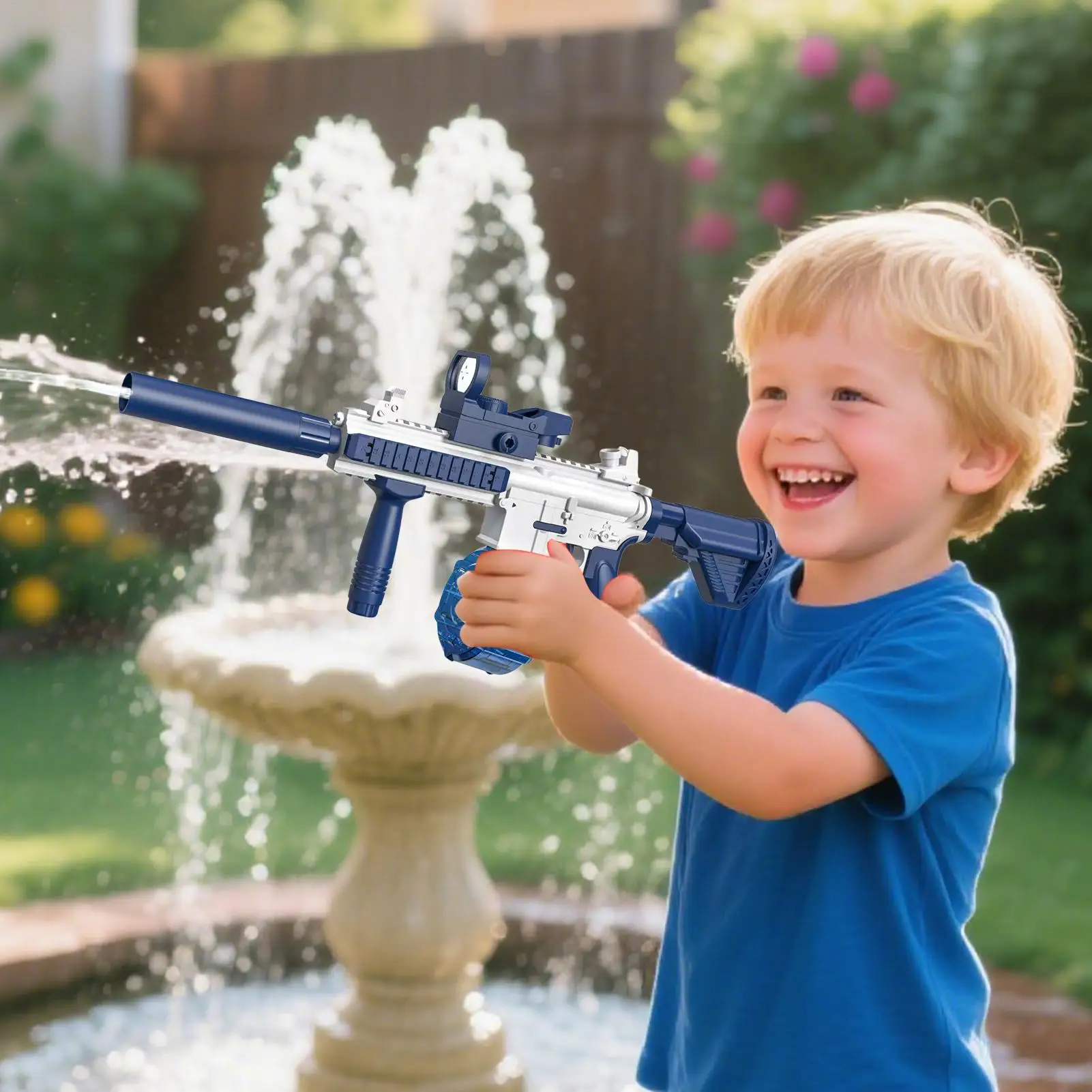 Pistolas de agua eléctricas M416, rociador de agua eléctrico de gran capacidad y alta presión, juegos al aire libre, actividades de juguete, juego de equipo para 14+