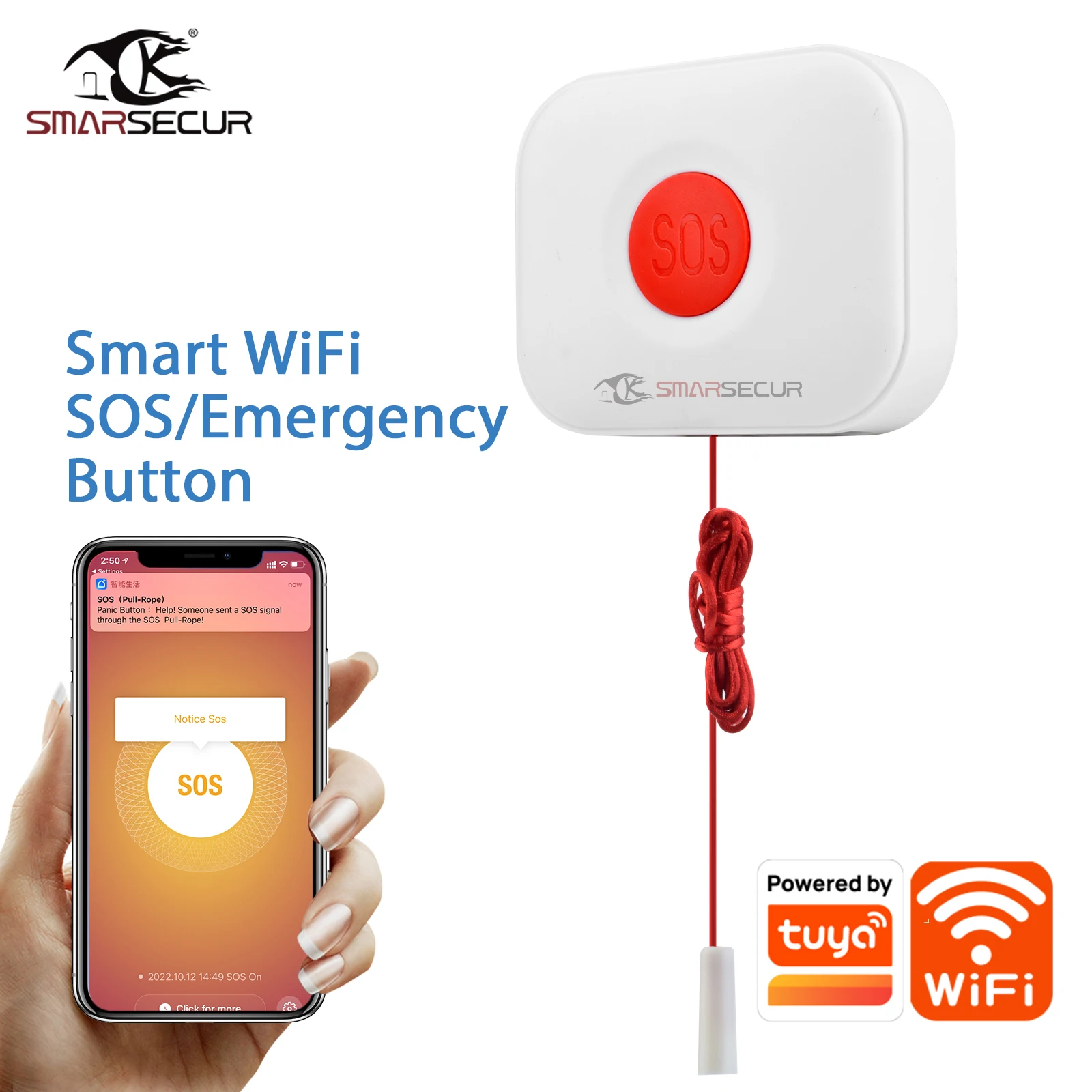 TUYA WiFi SOS Button Wireless SOS Emergency Panic Button Alarm Home Burglar Alarm Sensor 2.4G SOS Sensor  Sos